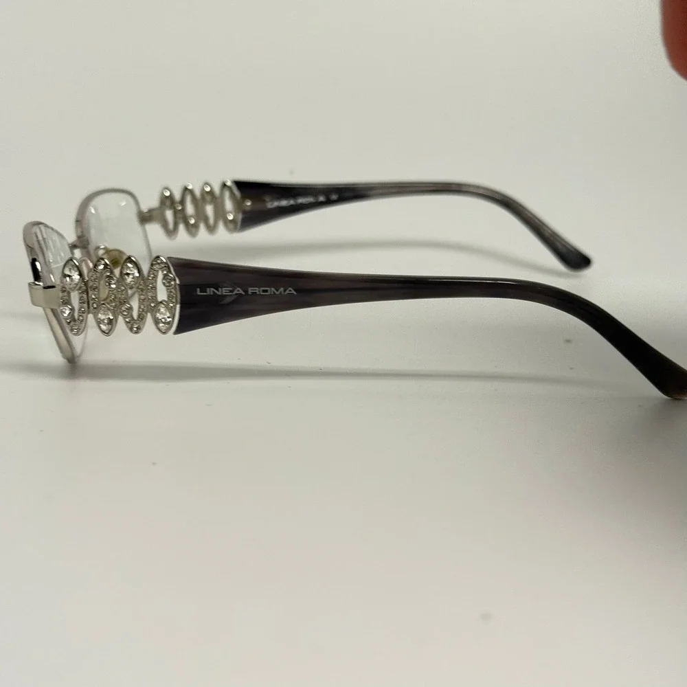 Linea Roma Farrah C3 Silver Crystal Rectangle Eyeglass Frames 52-17-130